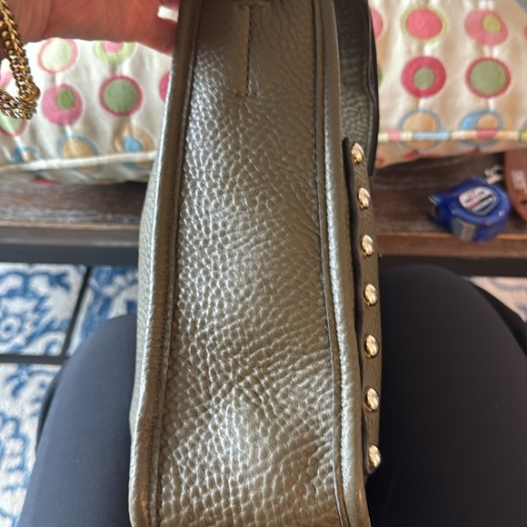 Olive Green Leather Studded Shoulder Bag - Picture 9 of 11